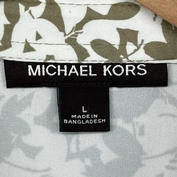MICHAEL KORS Shirt Men L Golf Polo Short Sleeve Floral Camo Performance Olive - Picture 5 of 13